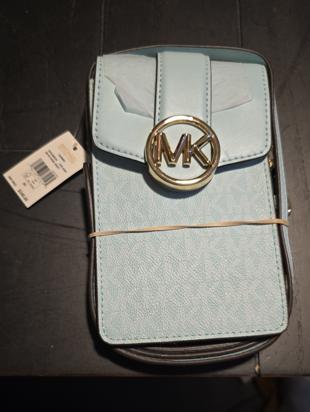 NWT Light Aqua Blue MK Logo Carmen Crossbody Phone Pouch